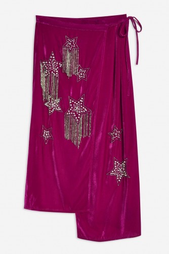 Topshop Embellished Velvet Midi Skirt in Magenta | rich winter colours