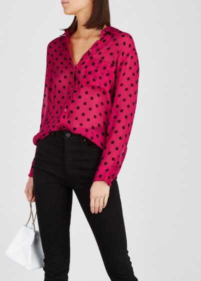 EQUIPMENT Daddy fuchsia polka-dot silk shirt – vivid pink spot print shirts