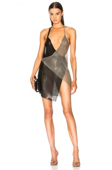 FANNIE SCHIAVONI Metal Mesh Dress in Silver and Black | party glamour - flipped