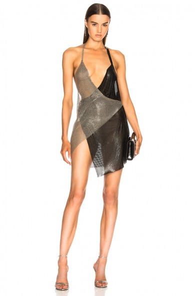 FANNIE SCHIAVONI Metal Mesh Dress in Silver and Black | party glamour