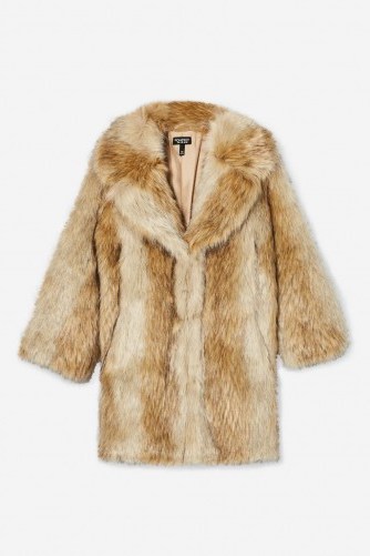 TOPSHOP Brown Faux Fur Coat - flipped