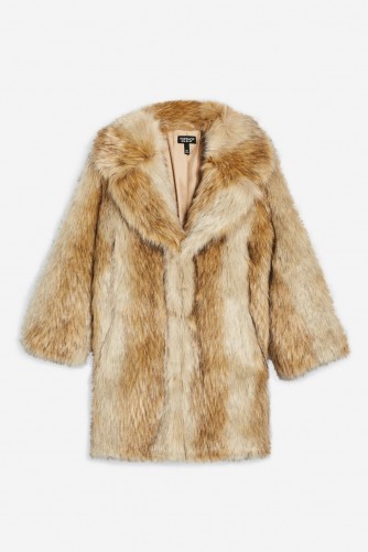 TOPSHOP Brown Faux Fur Coat