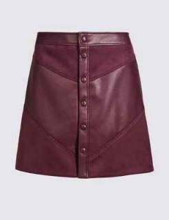 M&S COLLECTION Faux Leather A-Line Mini Skirt in Burgundy - flipped