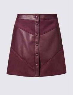 M&S COLLECTION Faux Leather A-Line Mini Skirt in Burgundy