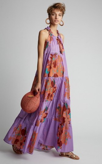 Yvonne S Floral-Print Cotton Voile Sleeveless Maxi Dress in Purple - flipped
