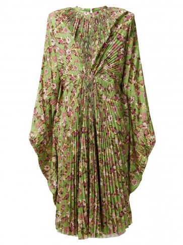 VETEMENTS Green floral-print pleated dress - flipped