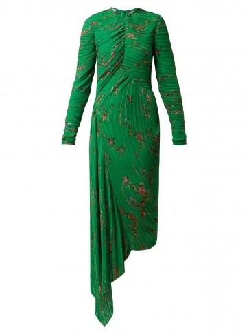 PREEN BY THORNTON BREGAZZI Green floral-print pleated georgette midi dress - flipped