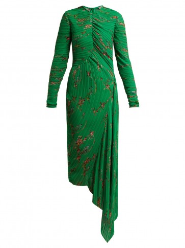 PREEN BY THORNTON BREGAZZI Green floral-print pleated georgette midi dress