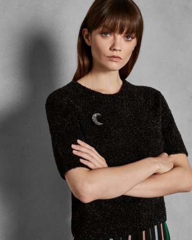 TED BAKER AALANA Fluffy knitted top in black / sparkly knits - flipped