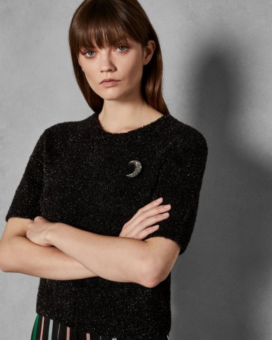 TED BAKER AALANA Fluffy knitted top in black / sparkly knits