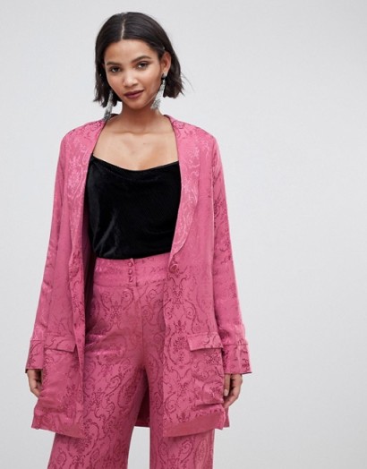 For Love & Lemons Lara smoking jacket in paisley in dusty rose – luxe pink jackets