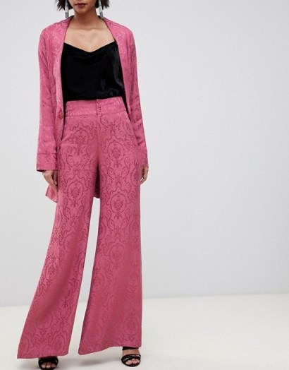 For Love & Lemons Lara wide leg trousers in paisley in dusty rose – pink patterned pants - flipped