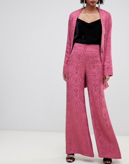 For Love & Lemons Lara wide leg trousers in paisley in dusty rose – pink patterned pants