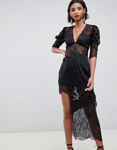 For Love & Lemons Rosalyn spot panel maxi dress in noir – black party dresses – feminine occasion fashion - flipped