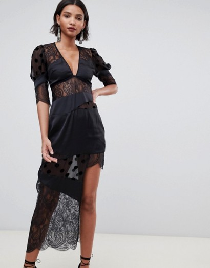 For Love & Lemons Rosalyn spot panel maxi dress in noir – black party dresses – feminine occasion fashion