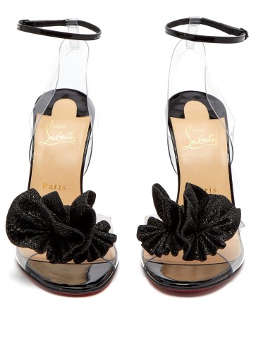 CHRISTIAN LOUBOUTIN Fossiliza 100 black patent leather and clear PVC pompom sandals