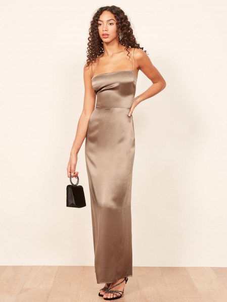 Reformation Frankie Dress in Steel | strappy luxe style maxi