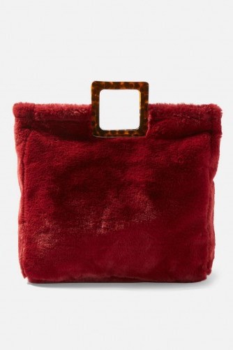 Topshop Freddy Square Faux Fur Tote Bag in Red | fluffy winter handbag - flipped