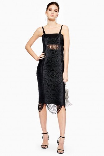 TOPSHOP Fringe Bodycon Dress in black – party dresses - flipped