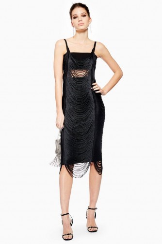 TOPSHOP Fringe Bodycon Dress in black – party dresses