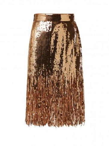 MSGM Fringed gold sequinned skirt – metallic party wear - flipped