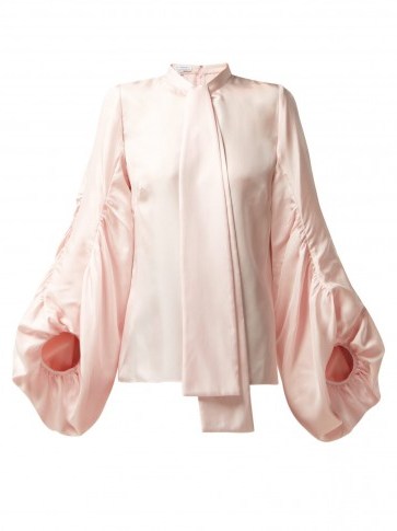 ANDREW GN Gathered pink balloon-sleeve silk blouse - flipped