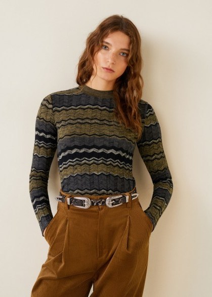 MANGO Geometric knit sweater in beige – MOOD - flipped
