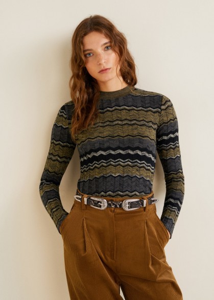 MANGO Geometric knit sweater in beige – MOOD