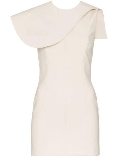 GEORGE KEBURIA Fitted bib detail mini dress in Nude | contemporary party frock - flipped