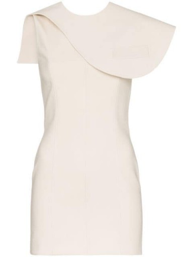 GEORGE KEBURIA Fitted bib detail mini dress in Nude | contemporary party frock