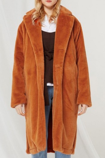 STORETS GIA FUZZY COAT in orange | faux fur winter coats - flipped