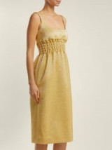 EMILIA WICKSTEAD Giovanna ruched gold lamé midi dress | vintage style party dress | retro occasion wear
