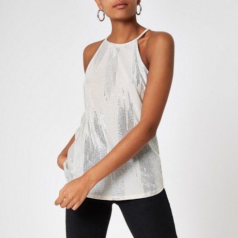 River Island Gold metallic halter neck cami top | shimmering party tops - flipped