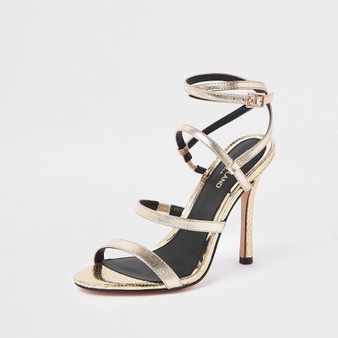 River Island Gold strappy skinny heel sandals | party heels