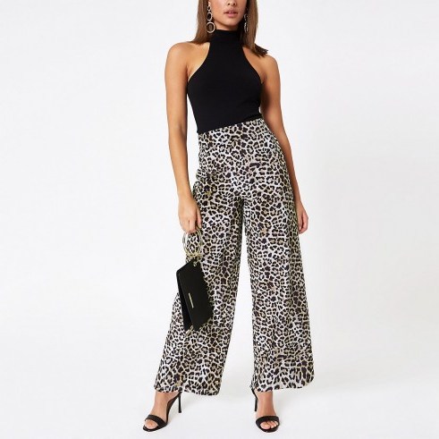 River Island Grey leopard print velvet wide leg trousers | glamorous party pants - flipped