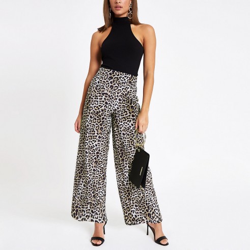 River Island Grey leopard print velvet wide leg trousers | glamorous party pants