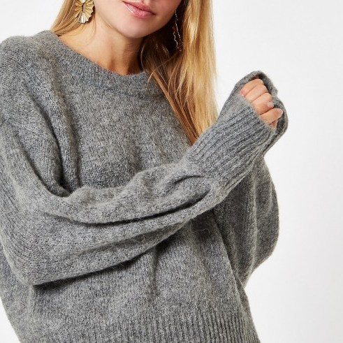 River Island Grey luxe crew neck knit jumper - flipped