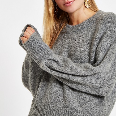 River Island Grey luxe crew neck knit jumper
