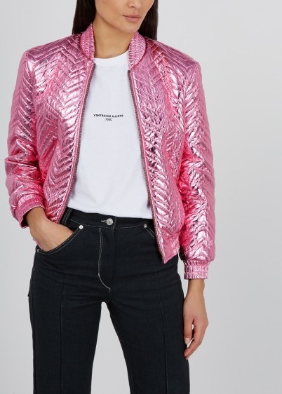 GUCCI Quilted metallic-pink leather bomber jacket ~ casual luxe clothing - flipped