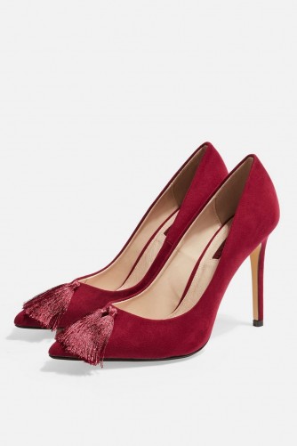 TOPSHOP GUMBO Tassel Court Shoes in burgundy – embellished party heels