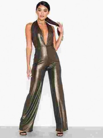 NLY One Halterneck Glam Jumpsuit in Black | high shine party fashion - flipped