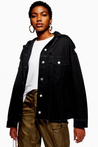 TOPSHOP Hooded Hybrid Denim Jacket in Black