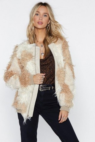 NASTY GAL Hope Fur the Best Faux Fur Jacket in Cream – two tone jackets - flipped