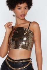 NASTY GAL Hot Stuff Sequin Crop Top in Gold | glittering cami cropped party camisole