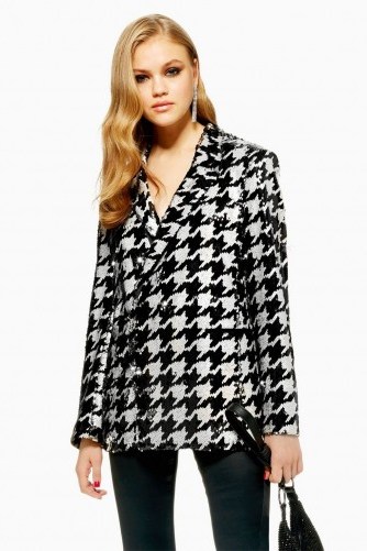 Topshop Houndstooth Sequin Jacket in Monochrome - flipped