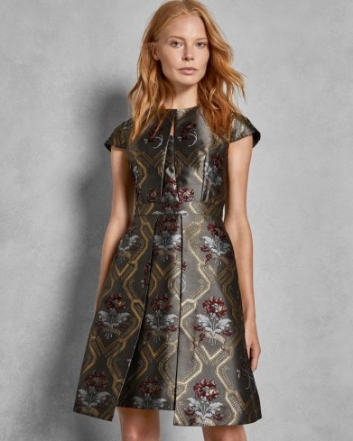 TED BAKER KKATY Ice Palace skater dress in charcoal / floral party dresses - flipped