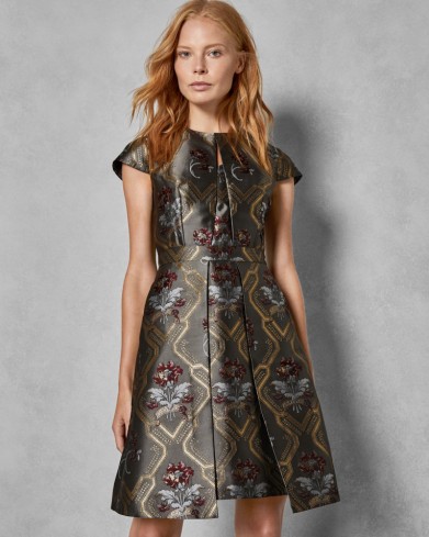 TED BAKER KKATY Ice Palace skater dress in charcoal / floral party dresses