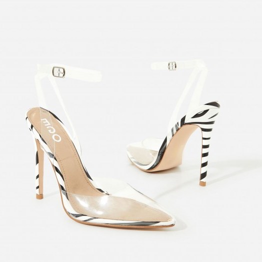 EGO Icon Perspex Barely There Heel In Zebra Print Patent - flipped