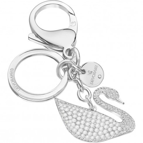 SWAROVSKI ICONIC SWAN BAG CHARM, WHITE, STAINLESS STEEL – crystal charms - flipped