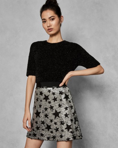 KHLOY 2-in-1 sequin star mini skirt / metallic A-line